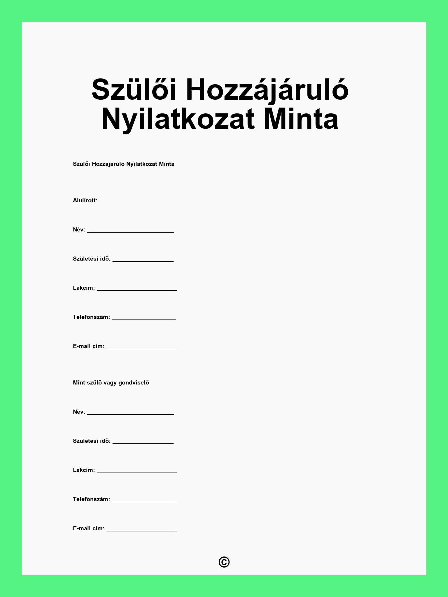 Szülői Hozzájáruló Nyilatkozat Minta