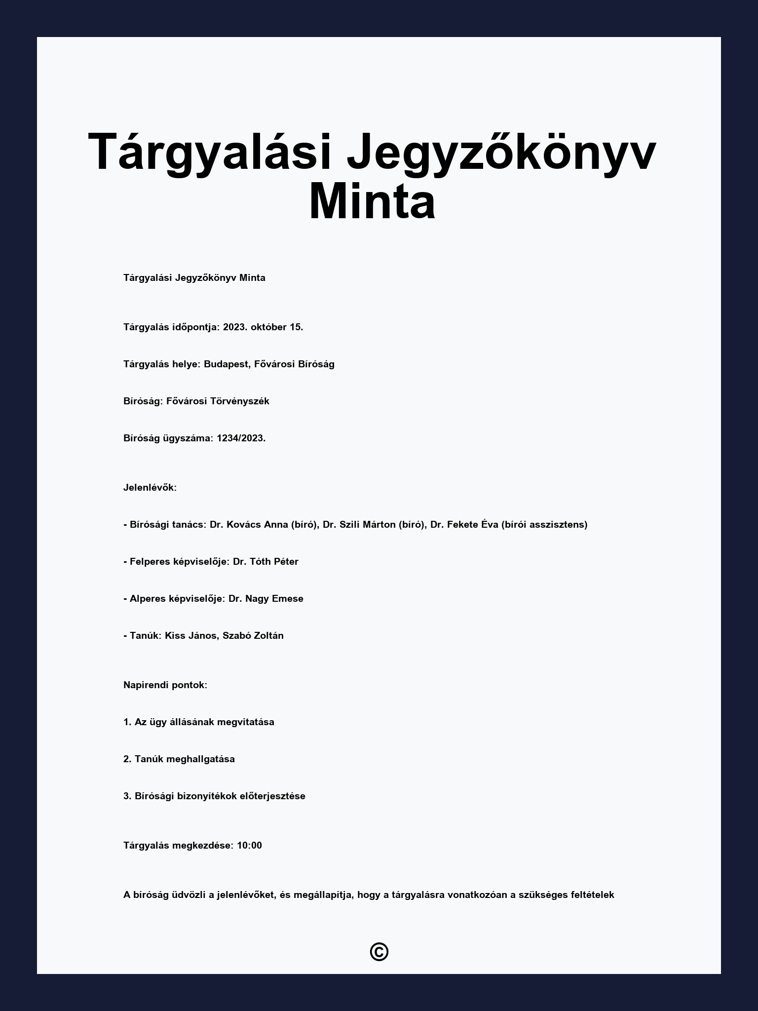 Tárgyalási Jegyzőkönyv Minta