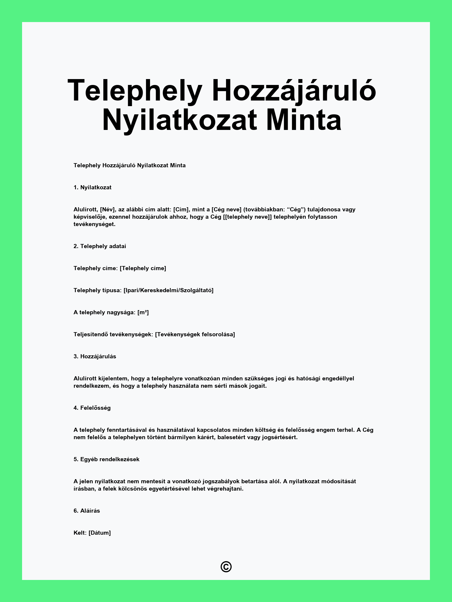 Telephely Hozzájáruló Nyilatkozat Minta