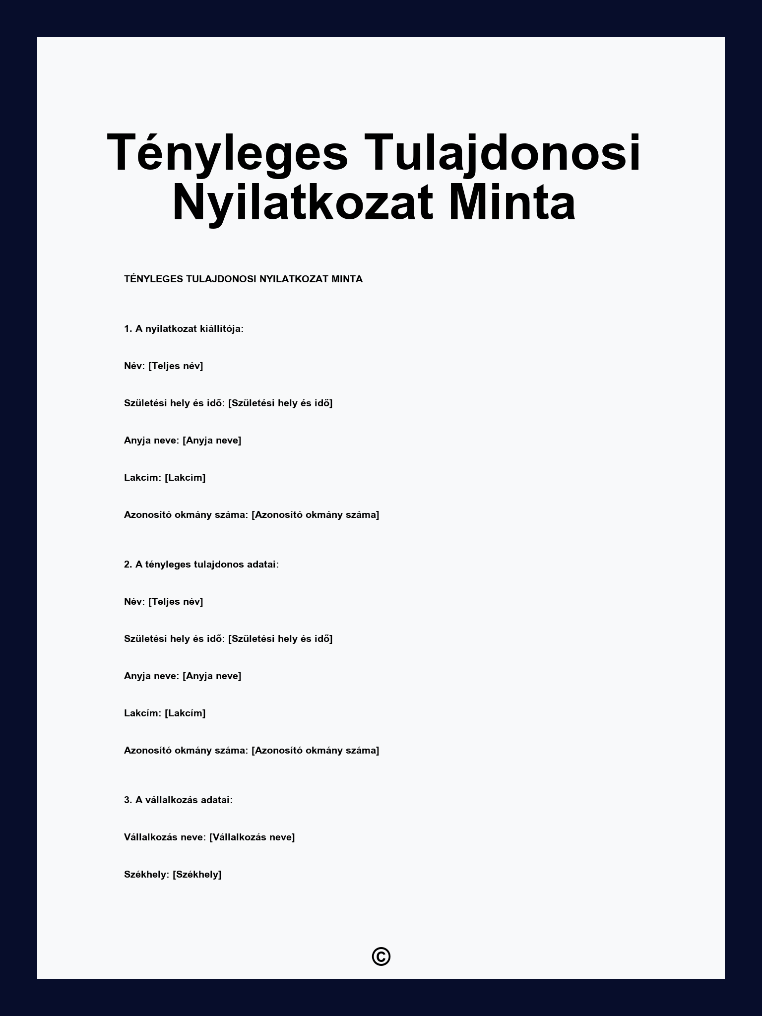 Tényleges Tulajdonosi Nyilatkozat Minta