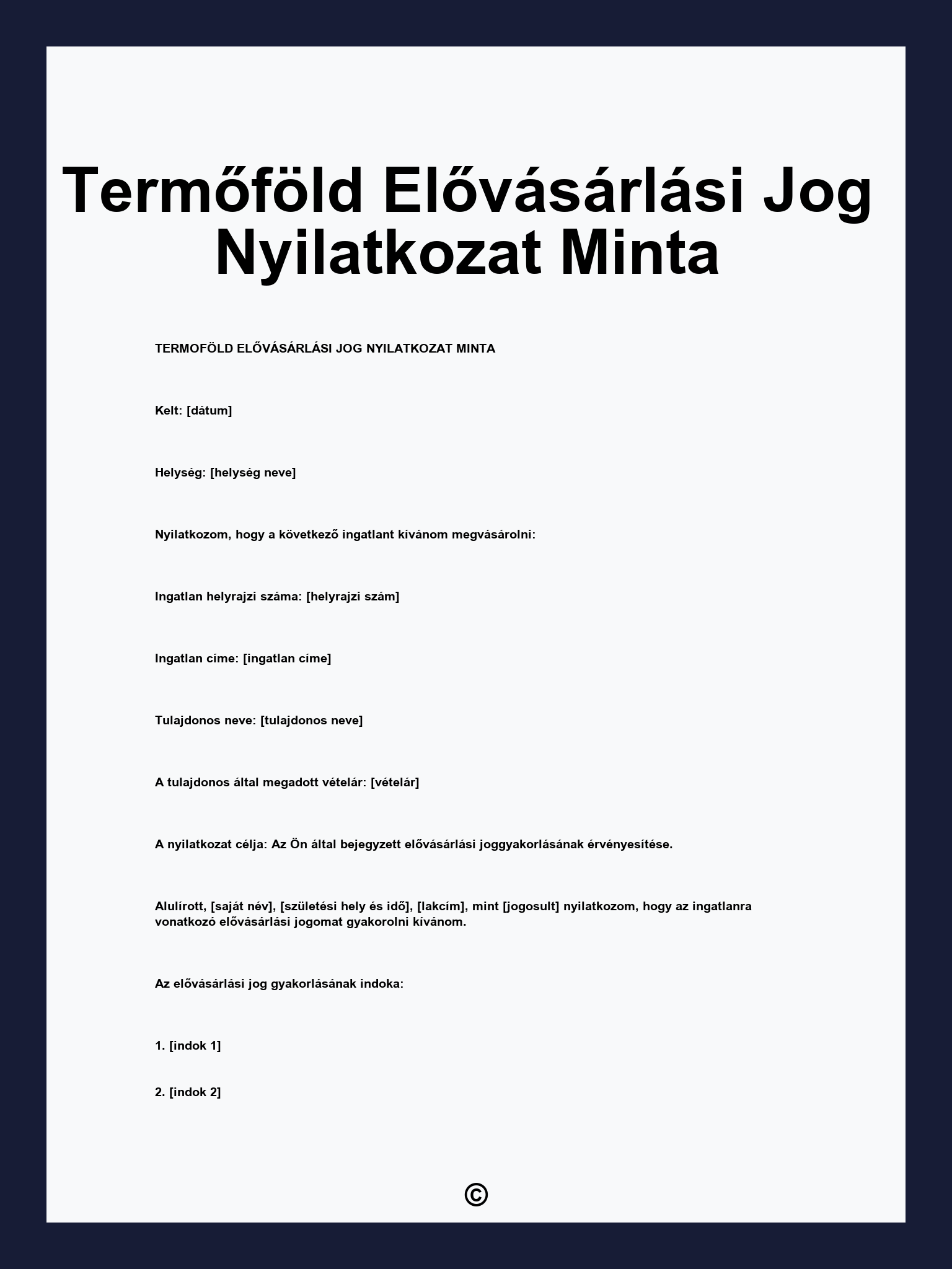 Termőföld Elővásárlási Jog Nyilatkozat Minta