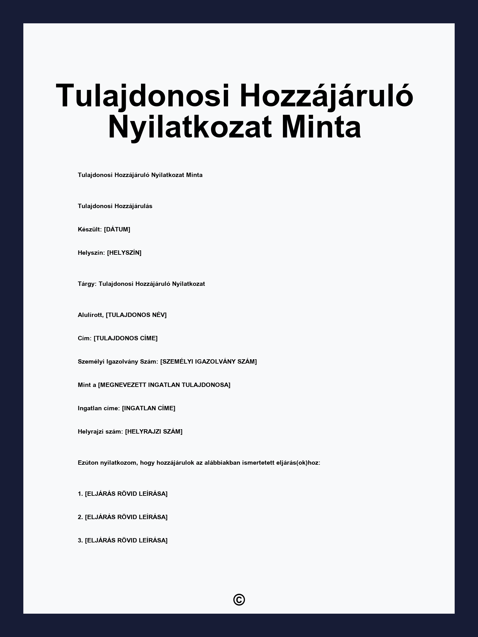 Tulajdonosi Hozzájáruló Nyilatkozat Minta