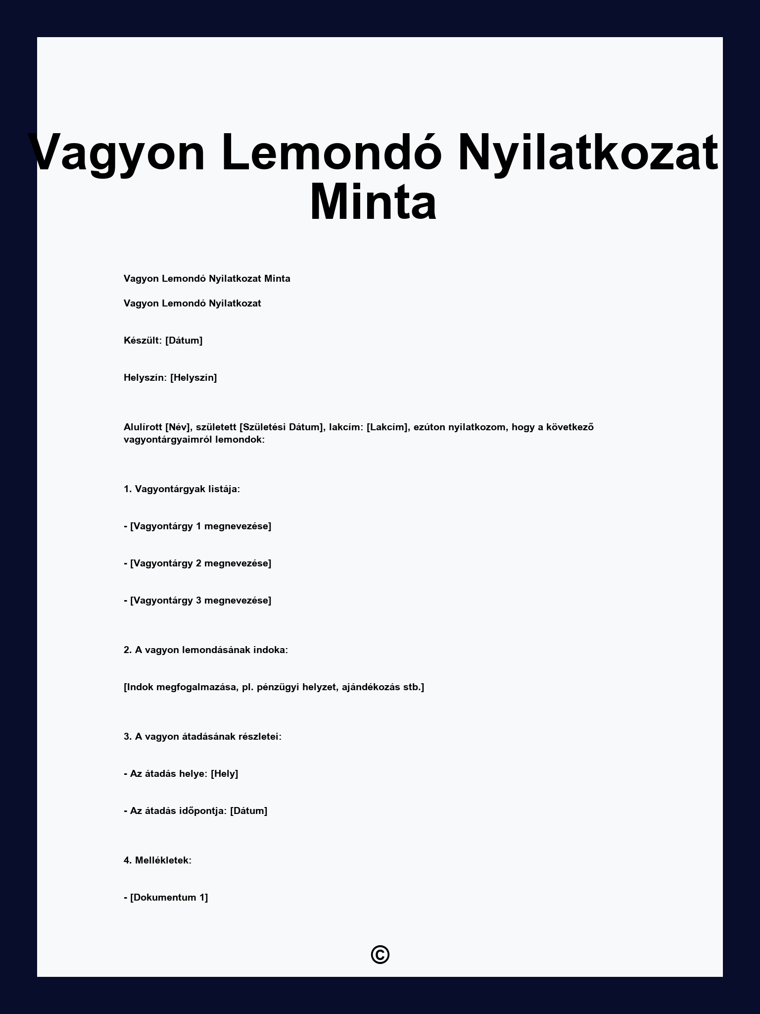 Vagyon Lemondó Nyilatkozat Minta