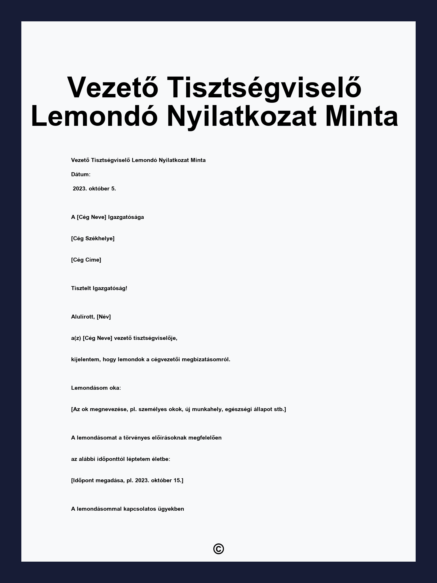 Vezető Tisztségviselő Lemondó Nyilatkozat Minta