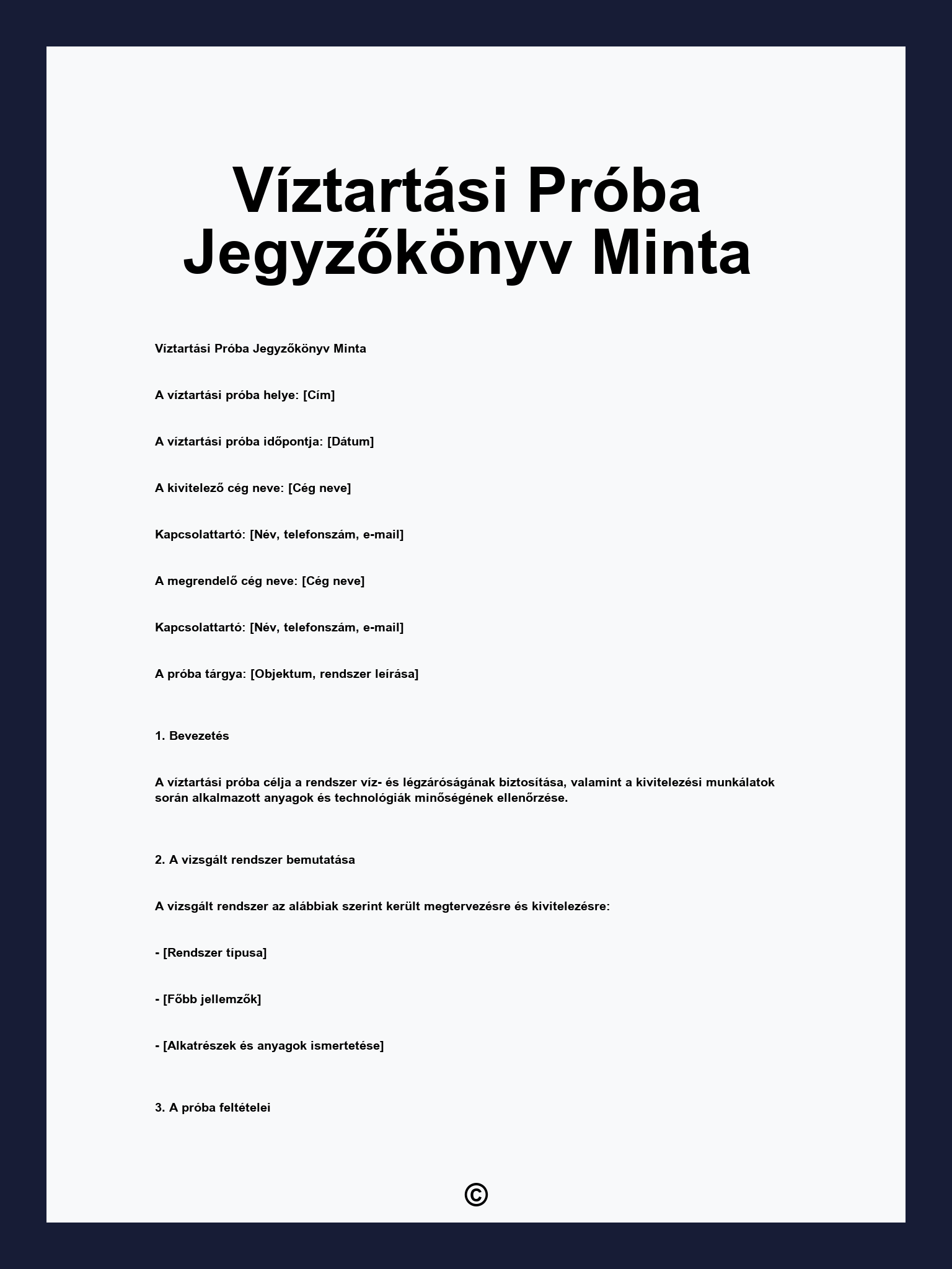 Víztartási Próba Jegyzőkönyv Minta